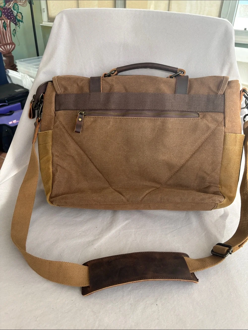 Waxed Canvas Messenger Bag for Men or Women- Brown 18x12x4